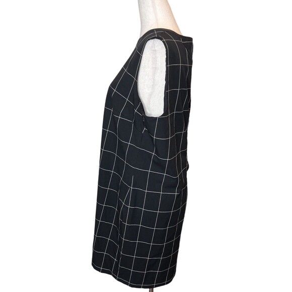 LAUREN Ralph Lauren Leather Trim Windowpane Plaid Shift Dress Black Size 16 - Picture 3 of 9